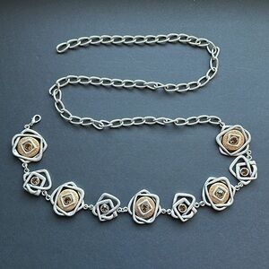 Chico’s Chain Link Belt Modern Mixed Metals Silver & Gold w Faceted Topaz Jewels